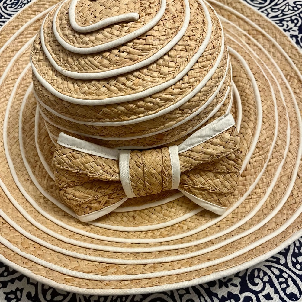 Kate Spade Natural Raffia Sun Hat with Bow